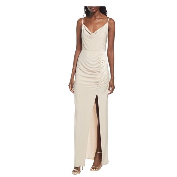 NEW WAYF The Layla Ruched Cowl Neck Gown  Dress Women Medium - Picture 1 of 15